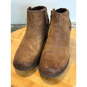 Teva Women‎ Waterproof Leather Ankle Boots Side Zip Block Heel Brown Size 7